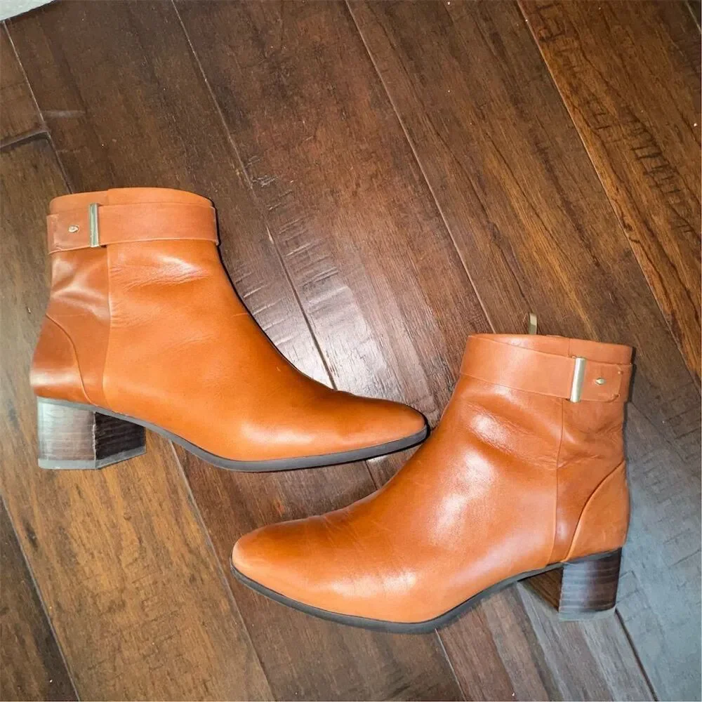 Essex Lane Women's 8.5 Caramel‎ Cognac Brown Block Heel Ankle Booties